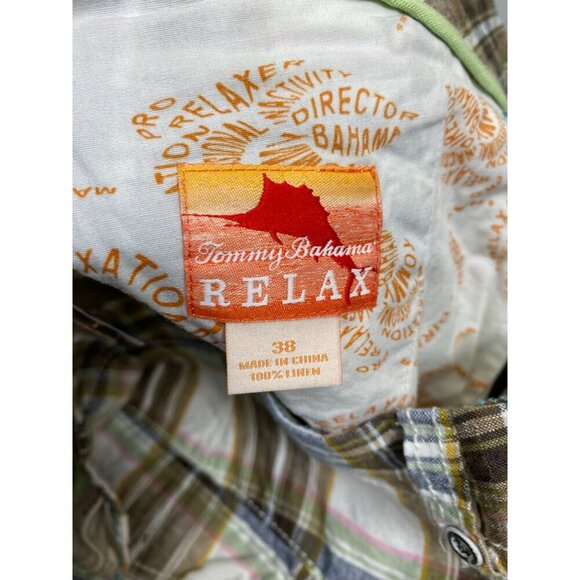 Tommy Bahama Linen Relax Mens Shorts Size 38 Plaid Chino Vacation Brown beach - Picture 14 of 14